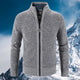 Men's textured zip-up sweater with mock neck collar and ribbed trims