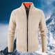 Men's textured zip-up sweater with mock neck collar and ribbed trims