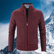 Men's textured zip-up sweater with mock neck collar and ribbed trims