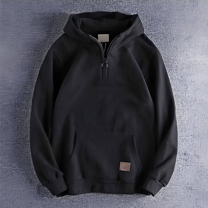 Men's hooded half-zip hoodie with long sleeves and kangaroo pocket