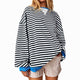 Women's striped crew-neck sweater with long sleeves and contrast trims