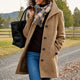 Women's textured mid-length coat with wide collar and buttons