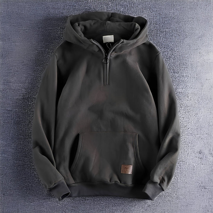 Men's hooded half-zip hoodie with long sleeves and kangaroo pocket