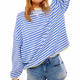 Women's striped crew-neck sweater with long sleeves and contrast trims