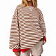 Women's striped crew-neck sweater with long sleeves and contrast trims