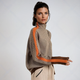 Women's herringbone turtleneck sweater with contrast trim