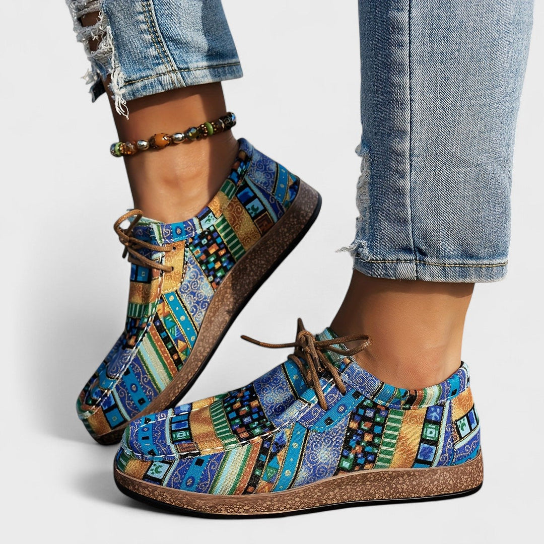 Printed Canvas Lace-Up Sneakers for Women, Flatform Sole