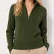 Women's ribbed cardigan with high collar, long sleeves and front zip