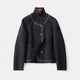 Women's cropped button front coat with contrast trim and patch pockets