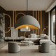 Dome pendant light with warm gold-toned interior and visible bulb