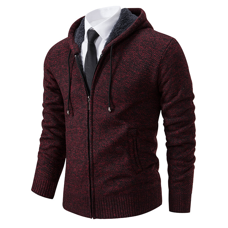 Men's textured zip cardigan with long sleeves, ribbed trims and hood
