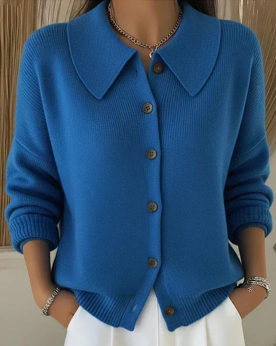 Women's button front collared cardigan with long sleeves