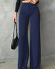 Women's high-waisted wide-leg suit pants with a button waist