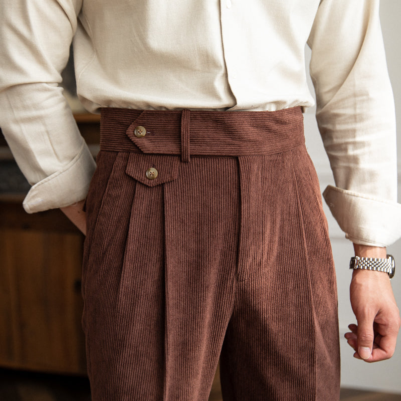 Corduroy pleated wide-leg trousers
