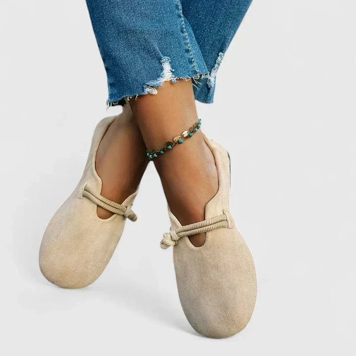 Women's slip-on loafers with rope straps and rounded toes