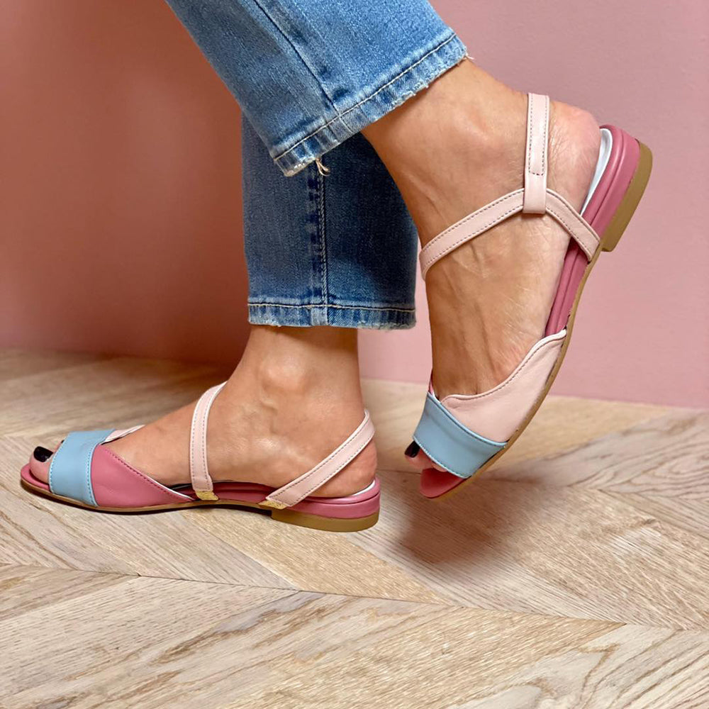 Aurelia | Women's Asymmetrical Pink Color Block Sandals