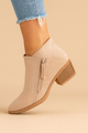 Women's ankle boot with side zipper, rounded toe and block heel