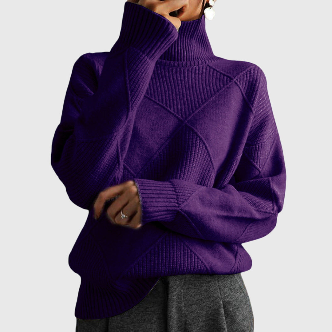 Women's geometric panel turtleneck jumper with long sleeves