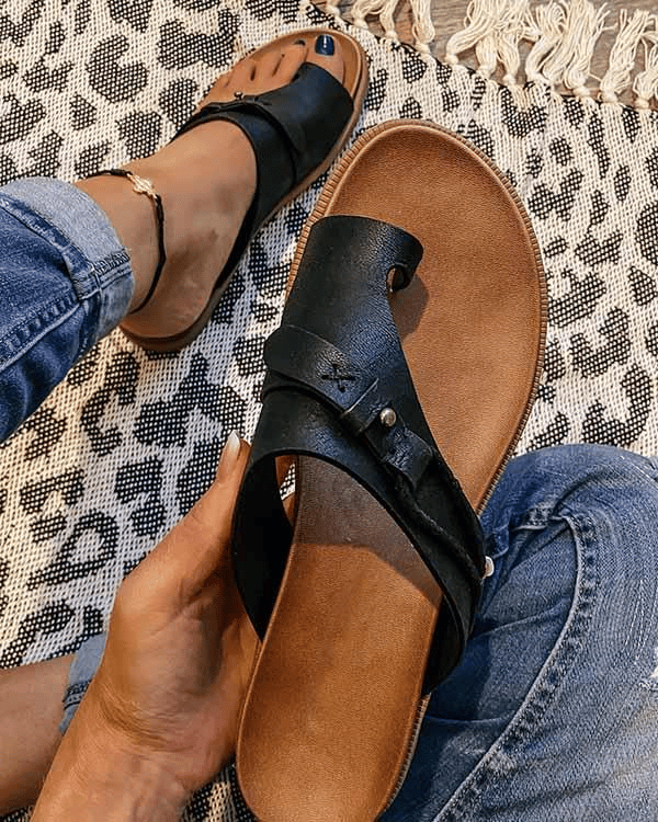 Sonya | Women's Flat Toe Loop Sandals Cushioned Footbed Summer Slides