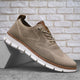 Men's low-top knit lace-up sneakers with round toes and segmented soles