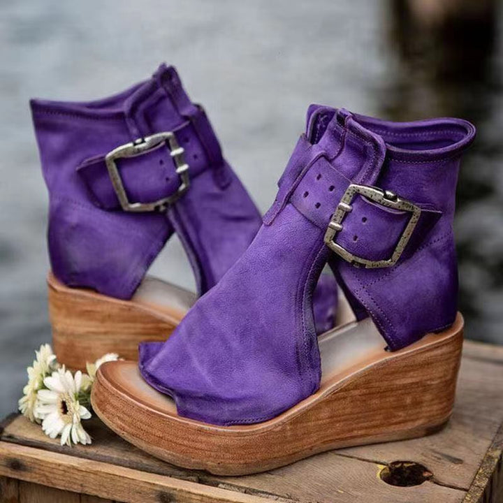 Women's Boho Wedge Sandals with Buckle in Purple | Bellmere