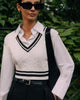 Women's white cable knit V-neck sweater vest