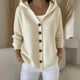 Women's hooded knit cardigan with button front, long sleeves and pockets