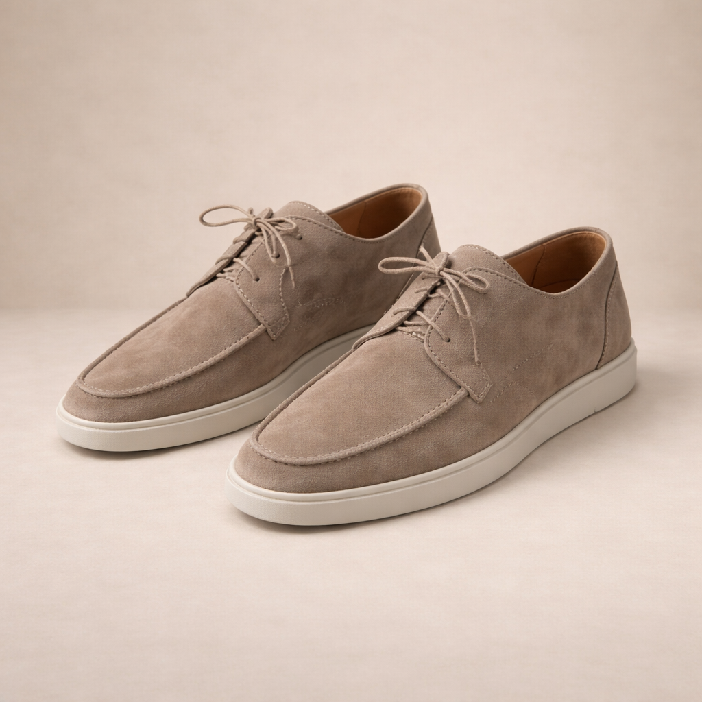 Men's lace-up loafers with closed moc toes and low-profile soles