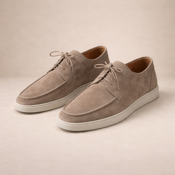 Men's lace-up loafers with closed moc toes and low-profile soles