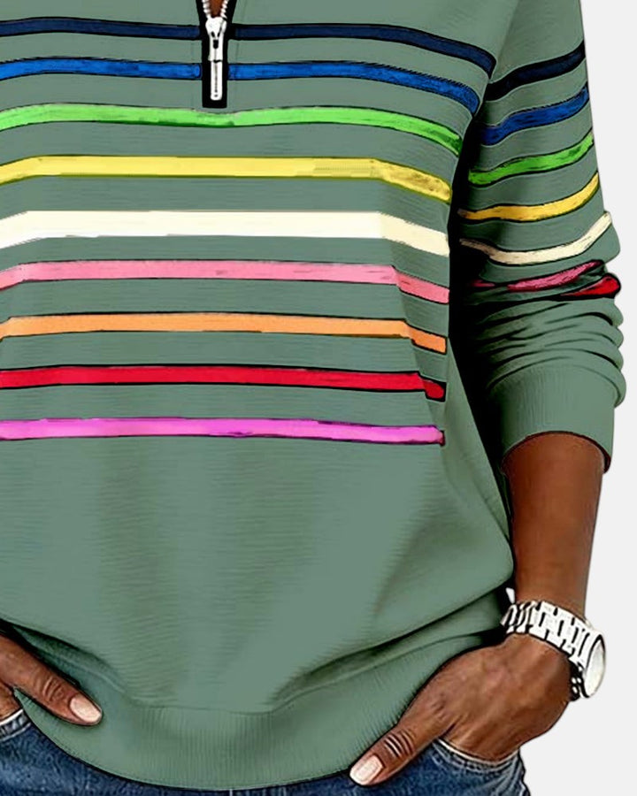 Women's Rainbow Striped Zip Sweatshirt in Gray - View 17 | Bellmere