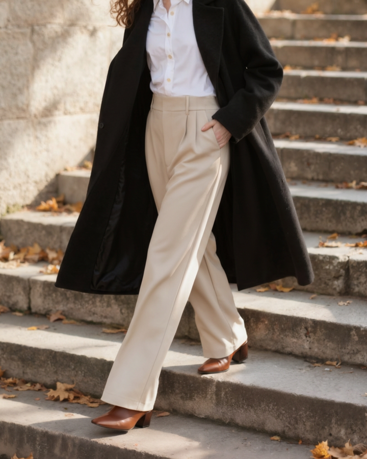 Women's wide-leg tailored trousers with belt loops