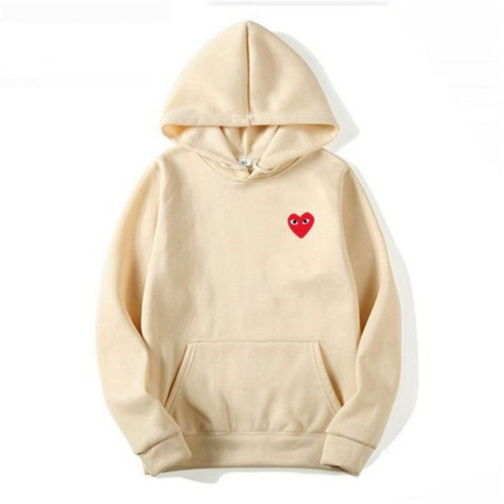 Women's pullover hoodie with hood, long sleeves, kangaroo pocket and small heart graphic