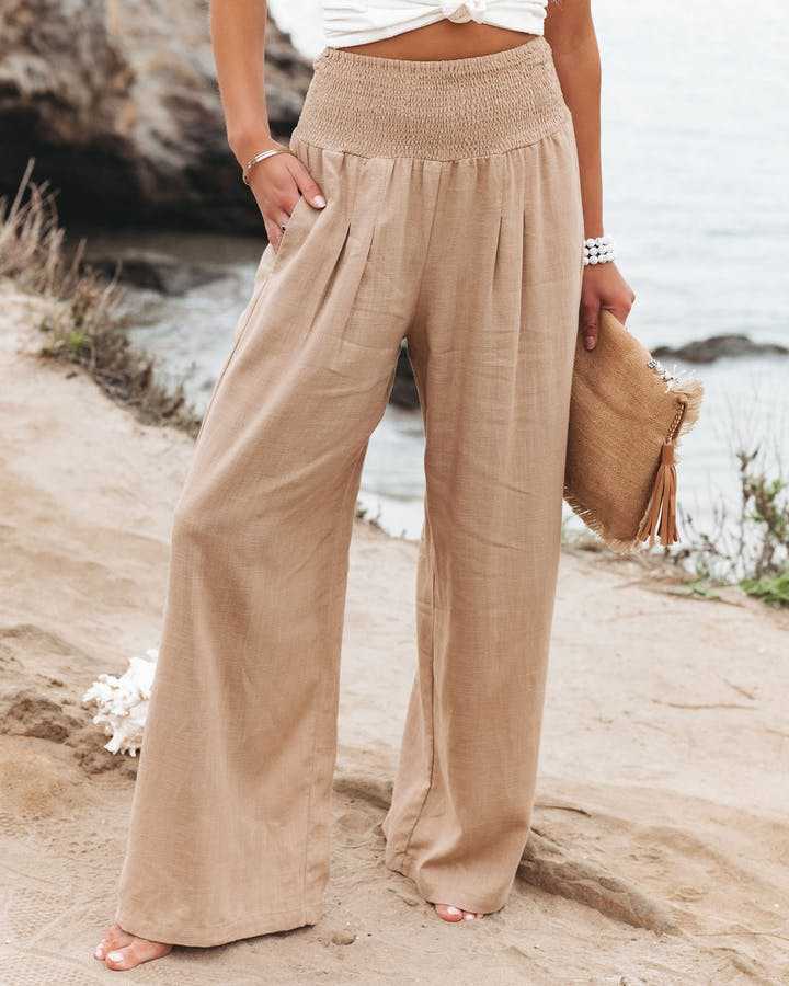 Flowing Wide-Leg Beach Pants Summer Collection in Beige (Almost Sold Out) | Bellmere