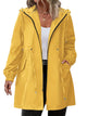 Women's longline hooded raincoat with drawstring waist