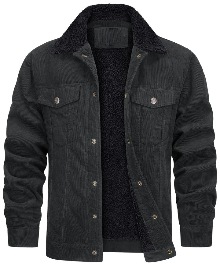 Corduroy jacket with sherpa collar and lining