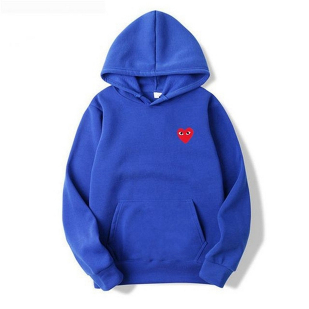 Women's pullover hoodie with hood, long sleeves, kangaroo pocket and small heart graphic