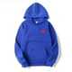 Women's pullover hoodie with hood, long sleeves, kangaroo pocket and small heart graphic