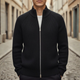 Men's ribbed knit zip cardigan with mock neck and long sleeves