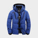 Men's hooded quilted winter jacket with zip front and multiple pockets