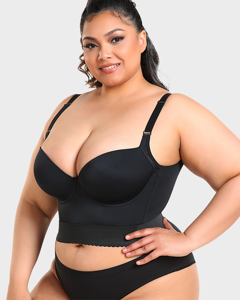 Women's Longline Push-Up Shapewear Bra in Black - View 8 | Bellmere