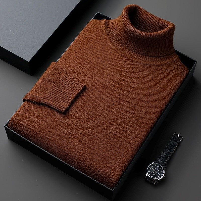 Plain ribbed turtleneck sweater folded in a presentation box