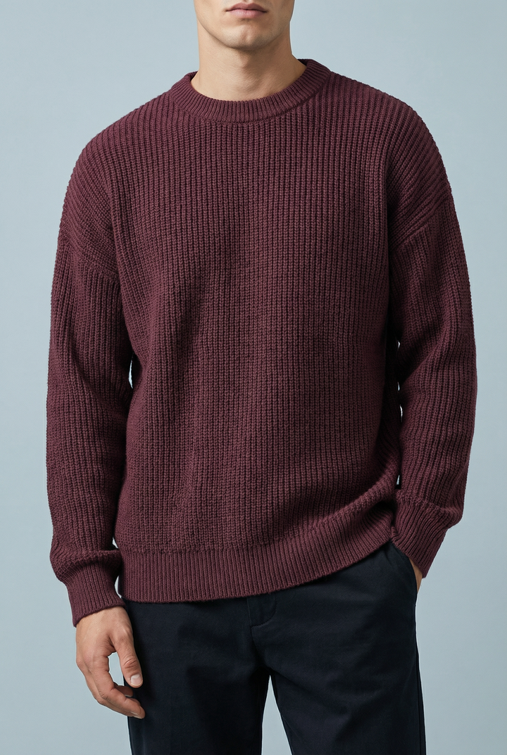 Men's relaxed ribbed crew neck sweater with long sleeves