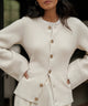 Women's crew neck knit cardigan with button front and long sleeves