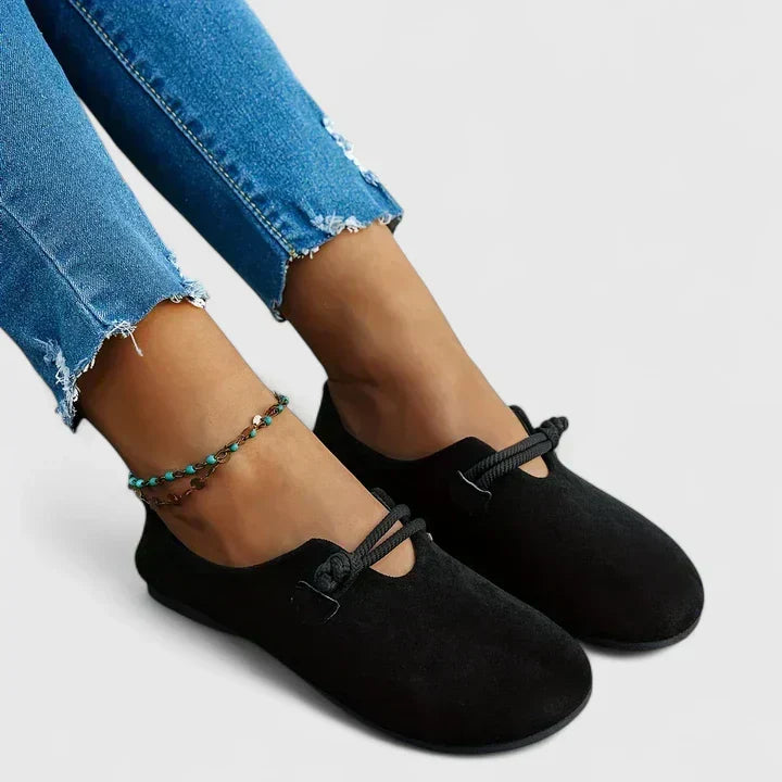 Women's slip-on loafers with rope straps and rounded toes