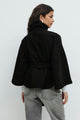 Women's belted cape coat with high collar and button front