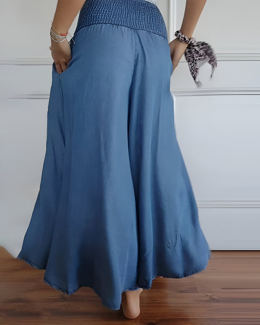 Women's Elastic Waist Pants in Blue (Almost Out Of Stock) - View 4 | Bellmere