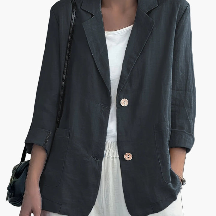 Women's casual blazer with notched lapels and two buttons