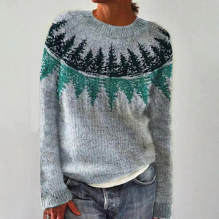 Women's Nordic Pattern Relaxed Fit Sweater in Grey/Rainbow - View 6 | Bellmere