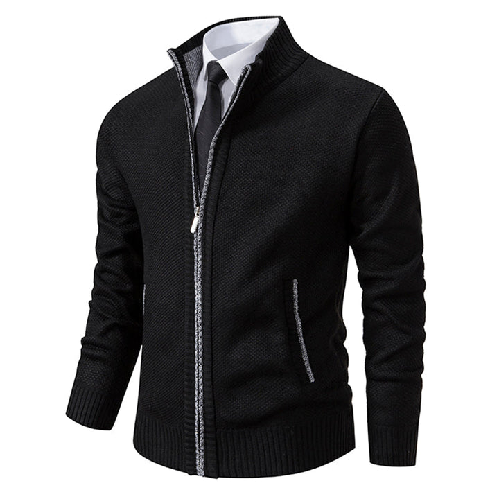 Men's textured zip cardigan with long sleeves, ribbed trims and hood