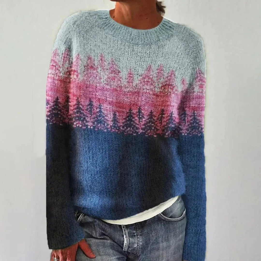 Women's Nordic Pattern Relaxed Fit Sweater in Grey/Rainbow - View 7 | Bellmere